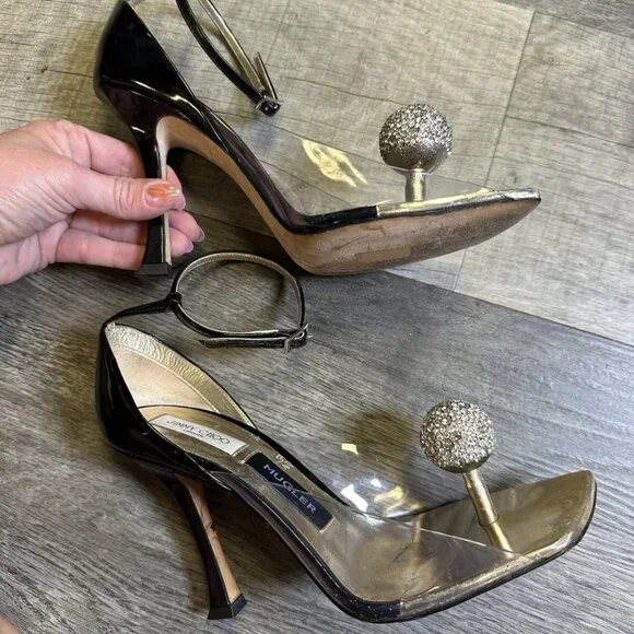 Jimmy Choo x Mugler Crystal Ball Ankle Strap Heels – Clear PVC / Rhinestone - Picture 6 of 9